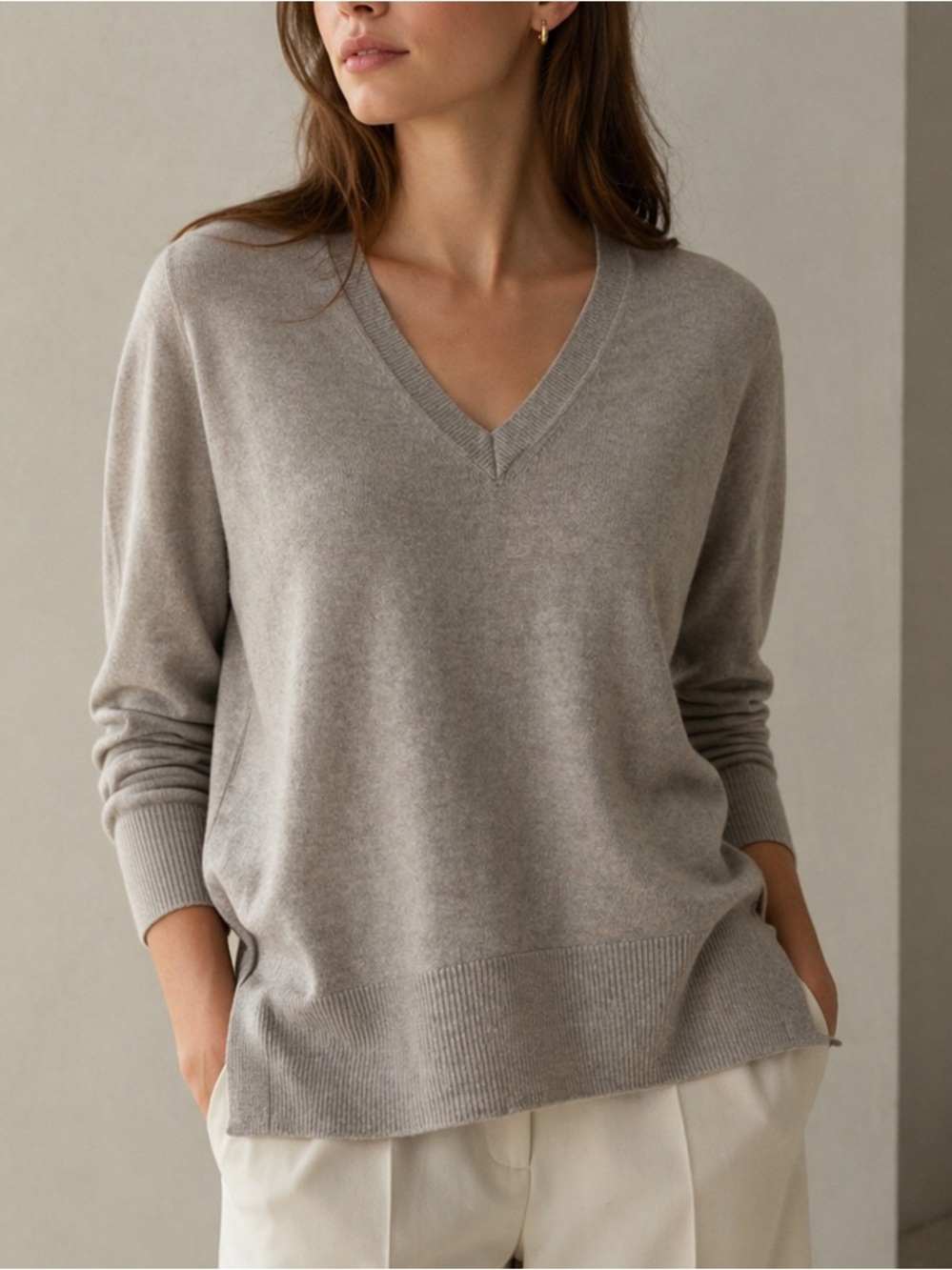 Reiss Gray Wool Cashmere Blend V neck High Low Sweater size XS